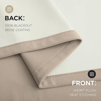 Joydeco Beige 100% Blackout Curtains 72 Inch 2 Panels, Luxury Thermal Beige Velvet Curtains for Bedroom Living Room, Soundproof Blackout Window Drapes, Rod Pocket & Back Tab (52W x 72L)