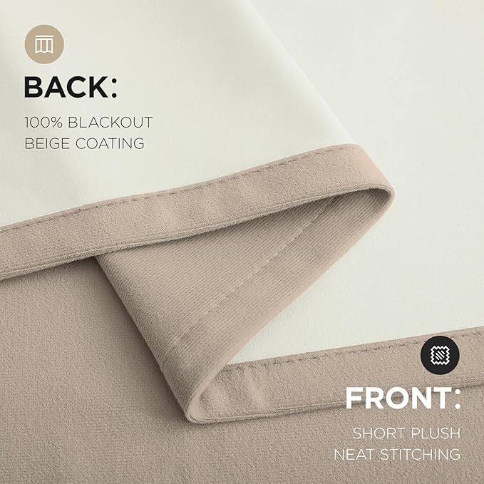 Joydeco Beige 100% Blackout Curtains 108 Inch 2 Panels, Luxury Thermal Beige Velvet Curtains for Bedroom Living Room, Soundproof Blackout Window Drapes, Rod Pocket & Back Tab (52W x 108L)