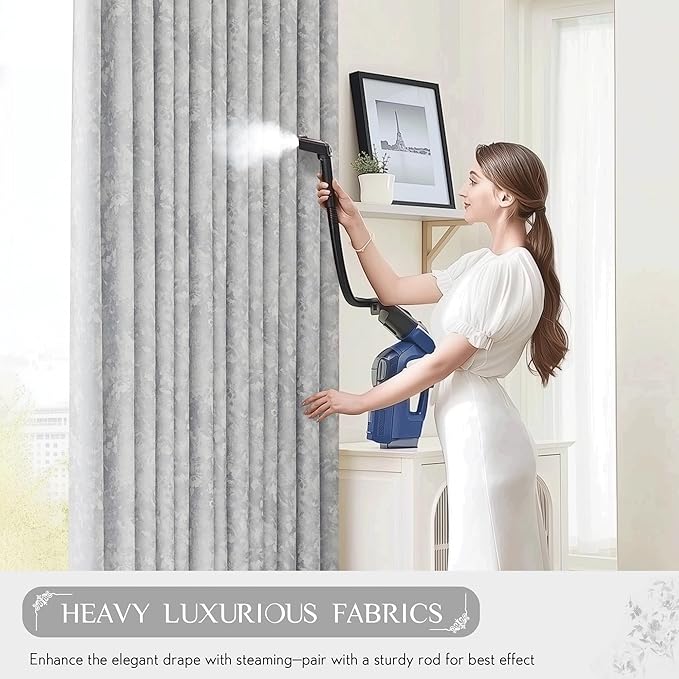 Beauoop Grey Floral Jacquard Blackout Curtains 72 Inches Long 2 Panels for Bedroom Living Room Gray Flower Chenille Room Darkening Thermal Insulated Soundproof Grommet Window Treatments Drapes, 52x72
