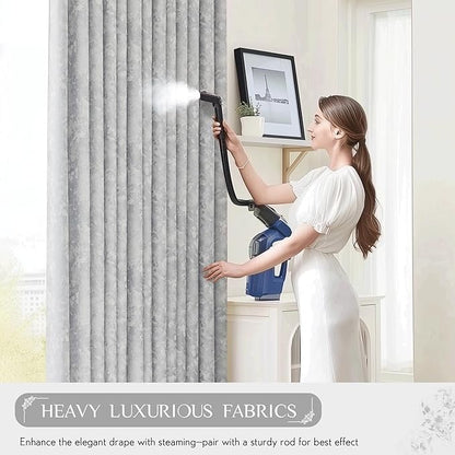 Beauoop Grey Floral Jacquard Blackout Curtains 90 Inches Long 2 Panels for Bedroom Living Room Gray Flower Chenille Room Darkening Thermal Insulated Soundproof Grommet Window Treatments Drapes, 52x90
