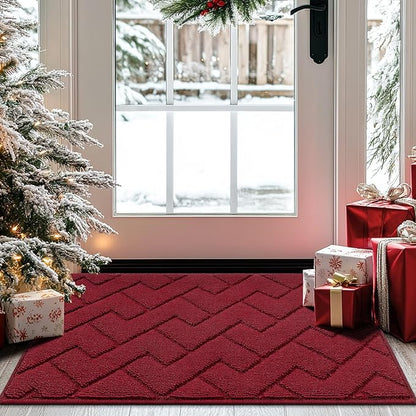 hicorfe Front Door Mat Outside Entrance,20"x31.5" Absorbent Muddy Dirt Resist Welcome Door Mats Outdoor Indoor,Stain and Fade Resistant,Non Slip Backing Entry Mat Doormat for Entryway(Red)