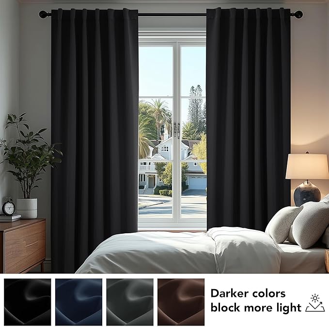 Deconovo Blackout Curtains, Thermal Insulated, W42 x L95 2 Panels, Back Tab, Machine Washable, Room-Darkening Drapes for Bedroom/Living Room Black