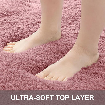 OLANLY 3x5 Machine Washable Small Bedside Rug, Soft Fluffy Shaggy Rugs for Living Room, Bedroom, Indoor Floor Carpet for Kids Girls and Boys, Preppy Dorms, Nursery, Home Decor Aesthetic, Pale Pink