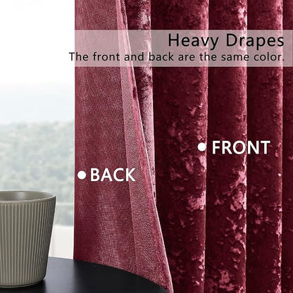 SMILETIME Burgundy Red Crushed Velvet Curtains 52x90 inch Luxurious Thermal Insulated Soundproof Drapes for Living Room Bedroom Office Soft and Durable Light-Filtering Window Treatments, 2 Panels