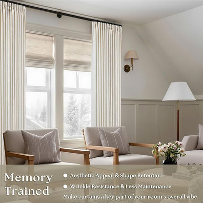 Natural Pinch Pleated Linen Curtains 84 Inch Length 2 Panels for Living Room Bedroom Textured Cream Ivory Birch Semi Sheer Boho Neutral Back Tab Pinch Pleat Hooks Rings Window Curtain 84 Inches Long