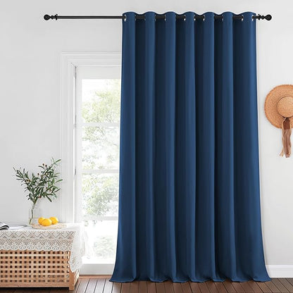 NICETOWN Blackout Curtains for Sliding Glass Door Room Divider Noise Reduce Curtain Panel Portable Window Screen Sliding Partition, W100 x L102 inches, 1 Panel, Moroccan Blue