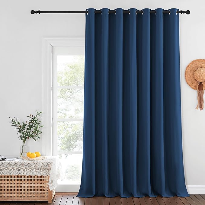 NICETOWN Blackout Patio Curtains 100 x 144 Inches Long for Sliding Door Extral Wide Blackout Curtain Panels Thermal Insulated Room Divider - Grommet Top, 100" W x 144" L, 1 Panel, Moroccan Blue