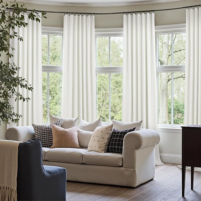 120 Inches Extra Long Curtains for Living Room 2 Panels Faux Linen Darkening Insulated Thermal 100% Blackout Drapery Ceiling Curtain for Large Big Window Treatments Ideas Drapes Off White Ivory 52x120