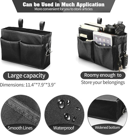 Bseash Bunk Bed Organizer, Bedside Caddy Hanging Bed Organizer Storage Bag with 4 Pockets and 2 Hooks, for College Dorm Rooms Bed, Hospital Bed, Baby Bed Rails, 600D Oxford Cloth (Black)