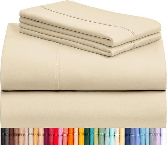 LuxClub 3 PC Twin Sheet Set, Deep Pockets Wrinkle Free Cooling Bed Sheets Hotel Bedding for Women, Men, Kids & Teens, Includes 1 Fitted Sheet, 1 Flat Sheet and 1 Pillowcase-Silky Soft Cream