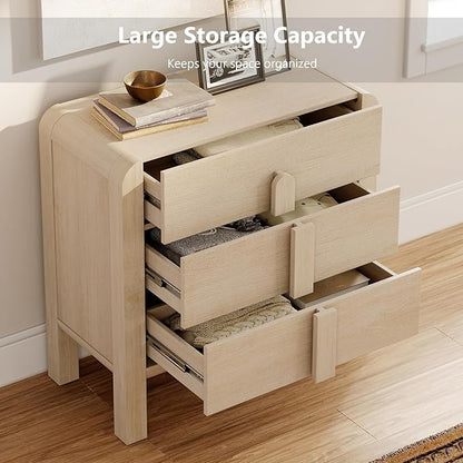 WAMPAT Modern 3 Drawer Nightstand, 31.5" Tall Nightstand with Large Chest of Drawers, Wooden Bedroom Dresser w/Curved Profile Design, End Table Bed Side Table for Bedroom, Living Room, Light Oak