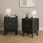 Fluted Nightstand Set of 2, Modern End Table with Metal Handle,2 Storage Drawers Side Table,Bedside Table for Bedroom,Wood Nightstands,Curved Profile Design Furnitue, Black