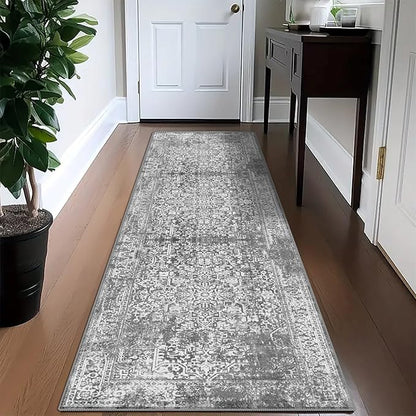 vivorug Runner Rug 2'x7' Vintage Washable Non-Slip Runners for Hallways Kitchen Entryway Laundry Room Carpet Hallway Runner Grey