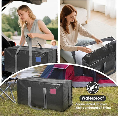 6 Pack Extra Heavy Duty Large Moving Bags with Reinforced Zipper & Wide Handles, Waterproof Storage Bins for Clothes, College Dorm, Travel, and Home Organization, Gray