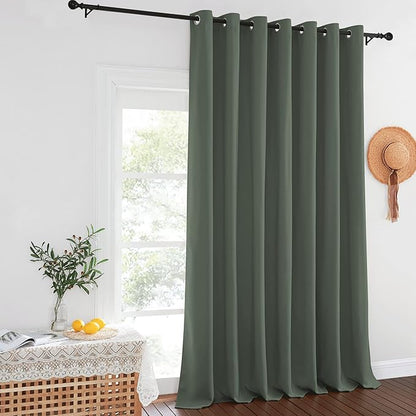 NICETOWN Blackout Curtains for Sliding Glass Door Room Divider Noise Reduce Curtain Panel Portable Window Screen Sliding Partition, W100 x L102 inches, 1 Panel, Dark Mallard