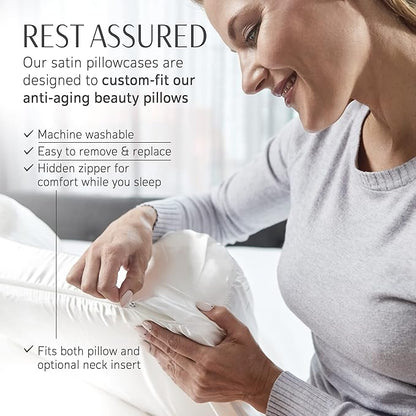 YourFacePillow Satin Pillowcase - Compatible with The YourFacePillow Beauty Pillow - Soft & Cool Satin Pillowcase with Hidden Zipper - Beauty Pillow Sold Separately (Set of 1, White)