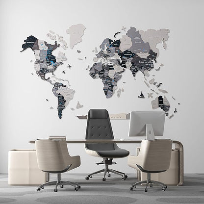 Handmade 3D Wood World Map Wall Art Large Wall Decor Track Your World Travels - Special for Home, Kitchen and Office (Nordik, Medium)