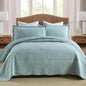 MarCielo 100% Cotton Quilt Set - 3-Piece Embroidered Farmhouse Bedspread & Shams, All-Season Breathable Bedding (Tf Aruba Blue, Queen)