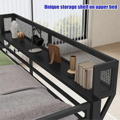 SIGONE Stronger & Safer Heavy Duty Queen Over Queen Size Bunk Bed for Adults Teens, Thickened More Stable Metal Bunkbed Frame (Greater Weight Capacity) (Queen Over Queen-B)