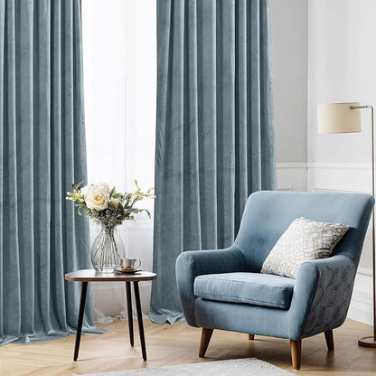 StangH Stone Blue Nursery Bedroom Curtains Super Soft Skin Friendly Velvet Window Drapes Room Darkening Thermal Insulated for Living Room/Doorway, W42 x L84, 2 Panels