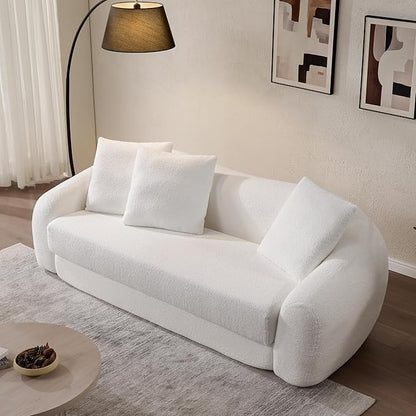 SICOTAS 90.6" Curved Convertible Sofa Couch Bed for Living Room Futon Cloud Boneless Sleeper Sofa Pull Out Floor Couch with Deep Seat Modern 3 Seater Foam Bed No Assembly for Bedroom Apartment, White
