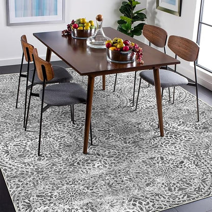 vivorug 4x6 Rug, Small Area Rug for Living Room, Bedroom, Kitchen, Machine Washable Non-Slip Throw Rug, Vintage Medallion Carpet for Entryway Nursery Coffee Table - Durable (Grey)