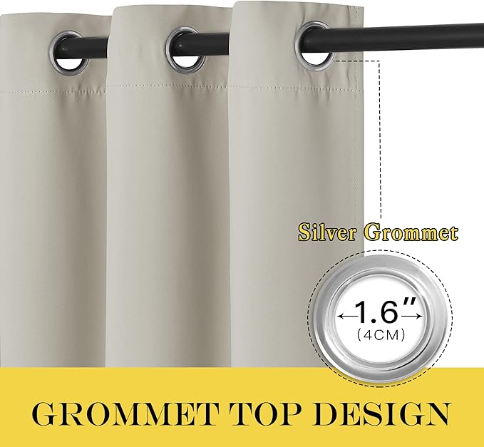 NICETOWN Blackout Natural Curtain for Living Room - Grommet Thermal Insulated Solid Room Darkening Thermal Curtain Drape Sound Reducing for Bedroom (1 Panel, W52 x L120)