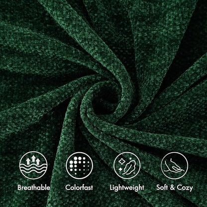BATTILO HOME Chenille Knit Throw Blanket for Couch, Soft Cozy Christmas Green Knitted Throw Blanket with Fringe, Lightweight Blanket for Christmas Decoration, 50"x60"