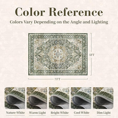 PADOOR 5X7 Area Rug,Rugs for Living Room,Soft Olive Rugs for Bedroom,Machine Washable Rug Non Slip Carpet for Dining Room Living Room Bedside Office