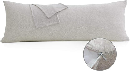 Oubonun 100% Jersey Cotton Body Pillow Cover with Zipper - Luxury Soft Removable Pillow Case - Long Fuzzy - Knitted (Cream, 21"X54")