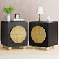 23" Black Nightstand with Solid Wood Legs Set of 2, Modern Style Fluted Bedside Table with Round Moon Handle & Storage, Mid Century Night Stand for Bedroom, Side Table, End Table