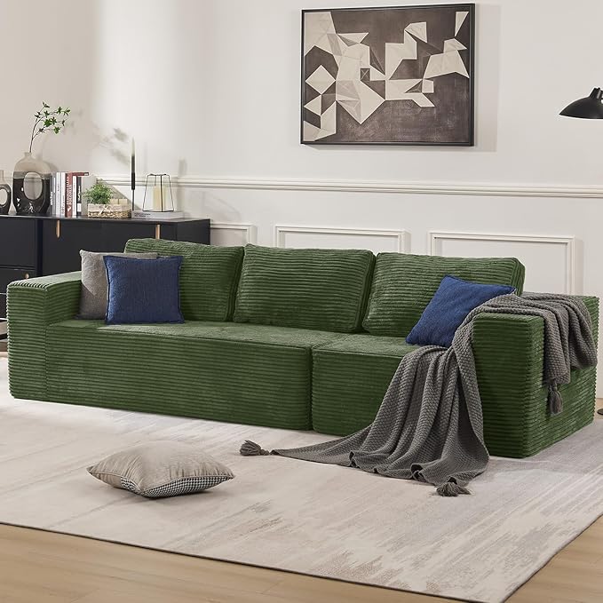 40" Modular Sectional Sofa, Upholstered Floor Sofa Couch with Pillow, Bean Bag Chair for Bedroom Living Room, No Assembly Required (Green, Plush Corduroy Fabric)