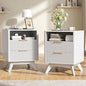 Modern Nightstand Set of 2, Side Table with Charging Station,Bedside Tables with Drawer, Mid-Century End Tables for Bedroom, Sturdy Storage Side Tables,White
