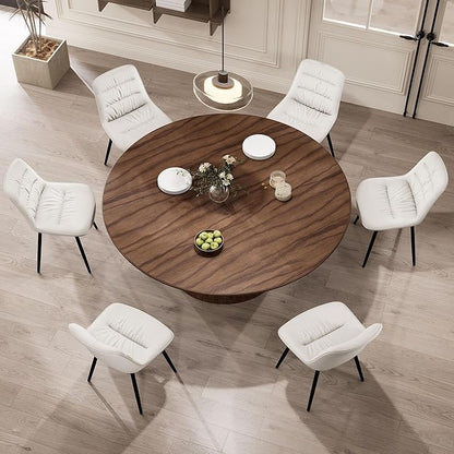 Kidol & Shellder Dining Chairs Set of 2, Modern Upholstered Faux Leather Kitchen Side Chairs with Comfortable Back - Mid-Century Armless Chair for Dining Living Room Bedrooms, with Metal Legs (White)
