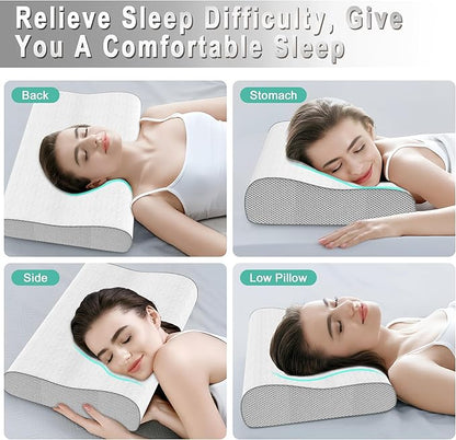 Memory Foam Pillow, Cervical Pillow for Neck Pain Relief, Ergonomic Adjustable Contour Bed Pillow for Side, Back & Stomach Sleepers (2, 23.6x15.7in)