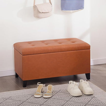 Asense Storage Ottoman Bench, Faux Leather Upholstered End of Bed Bench with Safety Hinge Wooden Legs, for Entryway Bedroom