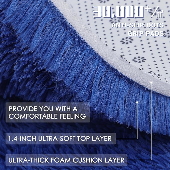 OLANLY Area Rugs for Living Room Bedroom, Machine Washable 4x5.9 ft Soft Fluffy Shaggy Bedside Rug, Indoor Floor Carpet for Kids Girls and Boys, Dorms, Nursery Rooms, Home Decor Aesthetic, Navy Blue