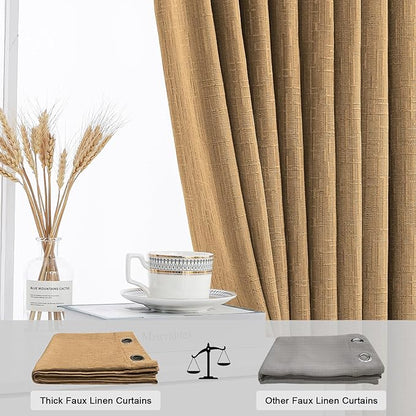 Extra Long Linen Curtains 120 inch Length 2 Panels Thick Faux Linen Blended Window Drapes Burlap Textured Curtains with Grommet for Living Room Farmhouse 10ft (52x120 Light Coffee) Natural