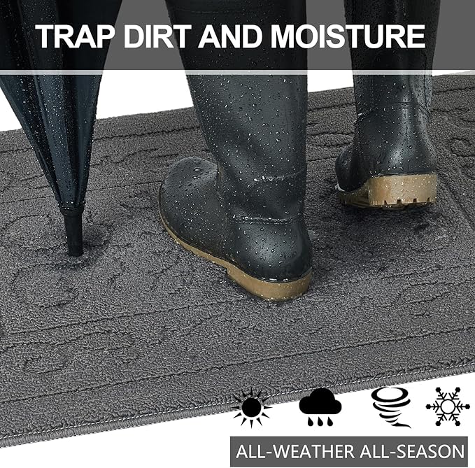FONEYI Indoor Door Mat 24" x 36", Dirt Trapper Door Mats Non-Slip Entryway Rugs Washable, Absorbent Resist Dirt Welcome Mat, Low Profile Inside Floor Mats for Front Back Door and Entryway, Grey