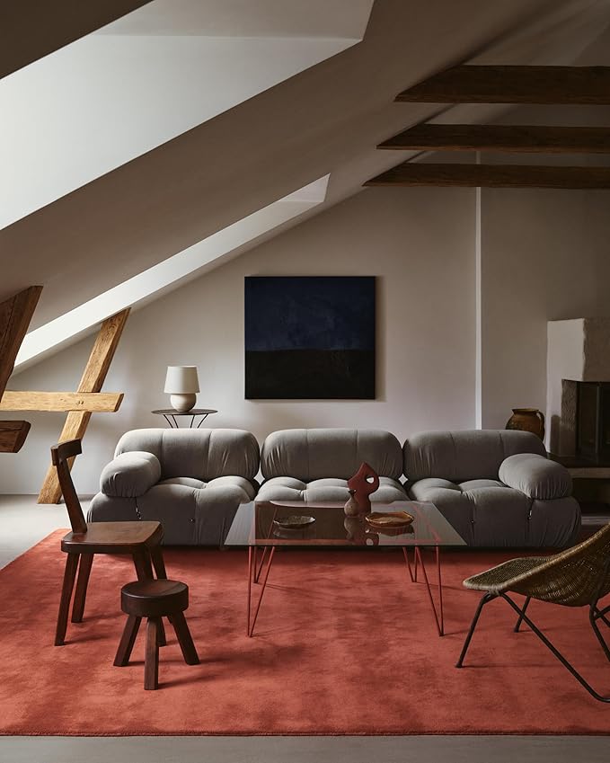 Hand-Tufted Wool Round Area Rug – Soft Premium Wool Carpet for Living Room, Bedroom & Home Décor – 12X12 ft| Brick Red – Durable, Non-Slip Backing, Handcrafted Rug