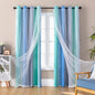 XiDi Dream Star Blackout Curtains for Kids Rooms Girl Princess Curtain for Daughter Bedroom Window (Blue Green Grey, W52 X L84)