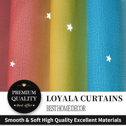 Star Curtains Blackout Curtains for Bedroom Cute Curtains Kids Curtains Rainbow Curtains, Curtains 63 Inches Long 2 Panels, Red & Yellow & Blue Curtains, 42 X 63 Inches