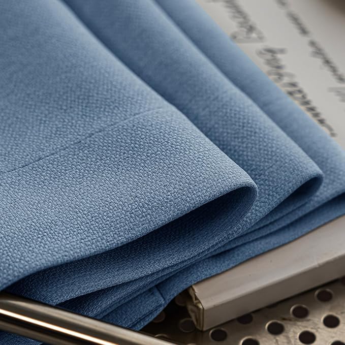100% Blackout Curtains 72 inch Length 2 Panels Set for Dining Room Master Room, Thick Soft Linen-Look Textured Full Light Blocking Room Darkening Thermal Insulated Drapes (W52xL72, Blue)