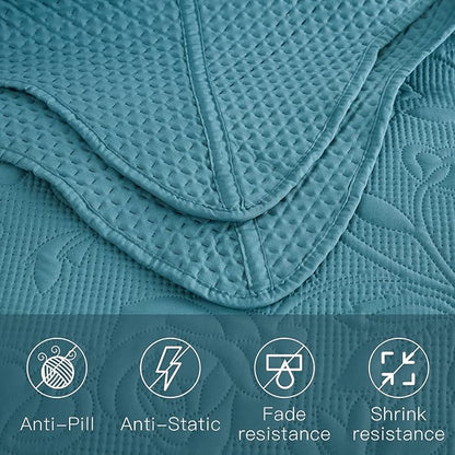 CHIXIN Bedspread Coverlet Quilt Set Full Size - Lightweight Bedding Cover - Ultrasonic Quilting - 5 Piece Reversible Bedspread - Vintage Rose Pattern (Full, Lagoon)