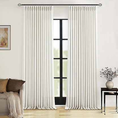Natural Pinch Pleated Linen Curtains 126 Inches Long 2 Panels for Living Room Bedroom Memory Training Shaped Semi Sheer Pleat Drapes Hooks Rings Light Filtering Window Curtain 40x126