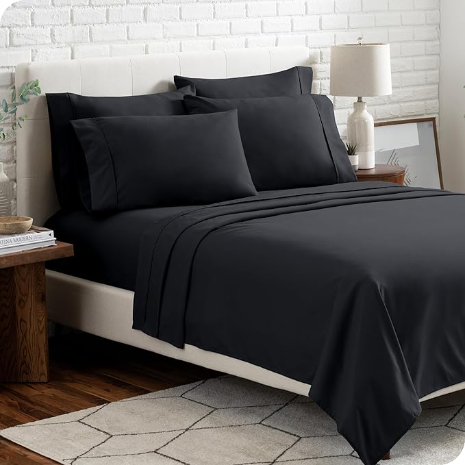 Bare Home Hotel Luxury Cal King Sheet Set, Extra Soft, 6 Piece Set, Deep Pockets, Easy Fit, Cooling & Breathable, Wrinkle, Fade, Stain Resistant, Includes 4 Pillowcases (California King, Black)