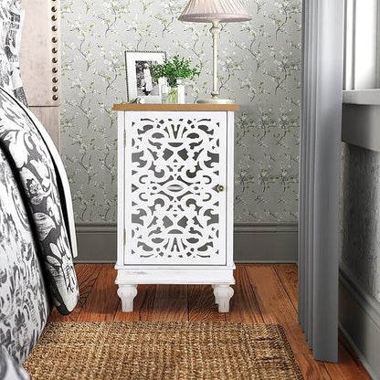 PHI VILLA Small Accent Storage Cabinet with Single Door - Decorative Nightstand for Living Room Bedroom, End Side Table Cabinet White