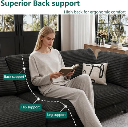 Modular Sectional Sofa with Adjustable Backrest, Convertible L/U-Shaped Sleeper Couch for Living Room, Cloud Sofa Bed Modern Reversible Design, Black