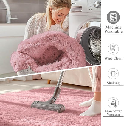 OLANLY 8x10 Machine Washable Large Area Rugs for Living Room, Bedroom, Soft Fluffy Shaggy Bedside Rug, Indoor Floor Carpet for Kids Girls and Boys, Dorms, Nursery, Home Decor Aesthetic, Pale Pink