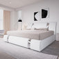 Allewie King Size Bed Frame with Iron Piece Decor, Faux Leather Upholstered Platform Bed with Curved Adjustable Headboard, Wooden Slats Support, No Box Spring Needed, Modern White
